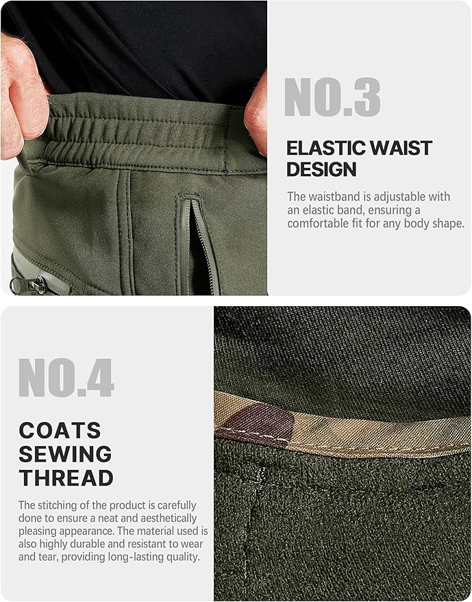 FREE SOLDIER Men's Outdoor Softshell Fleece Lined Cargo Pants Snow Ski Hiking Pants with Belt