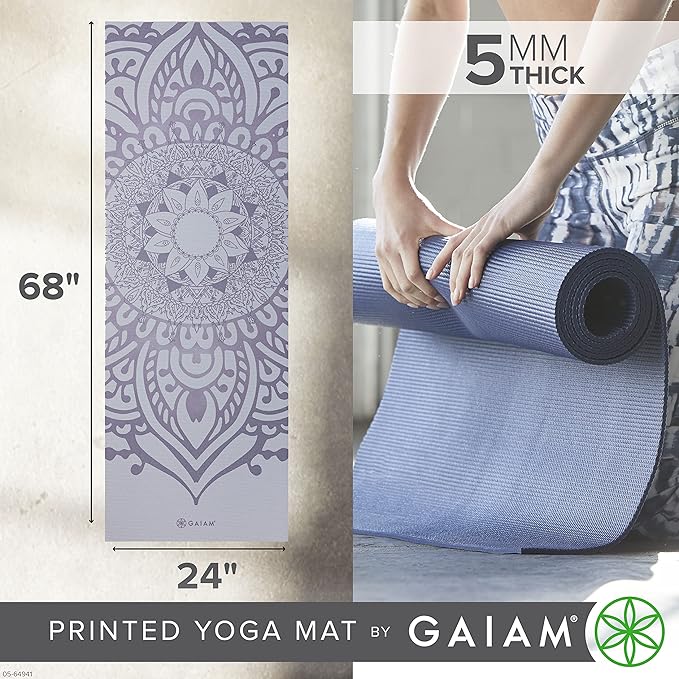 Gaiam Yoga Mat - Premium 5mm Print Thick Non Slip Exercise & Fitness Mat for All Types of Yoga, Pilates & Floor Workouts (68" x 24" x 5mm)