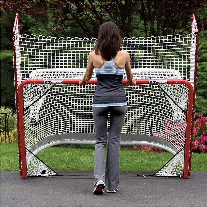 EZ Goal Folding Hockey Training Goal Net w/ Backstop, Targets, & Shooter Tutor , Red/White, 2-Inch