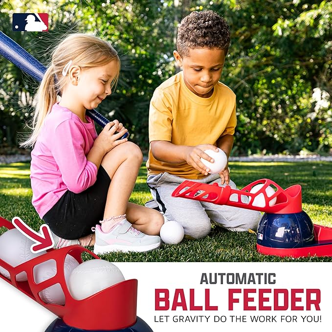 Franklin Sports Kids Baseball Pitching Machine - Pop A Pitch Batting Machine with Youth Bat + 3 Plastic Balls - Boys + Girls Toy