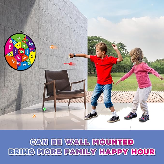 Large Dart Board for Kids, Kids Double-Sided Dart Board with Sticky Balls and Darts, Indoor/Outdoor Sport Fun Party Play Game Toys, Gifts for 3 4 5 6 7 8 9 10 11 12 Year Old Boys Girls