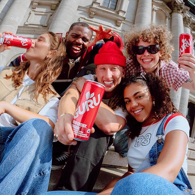 GURU Original Organic Energy Drinks, Clean Energy Drink with Plant Based Natural Caffeine from Green Tea, Gluten Free and Vegan, 140MG Caffeine, Healthy Drinks, 12oz (Pack of 12)