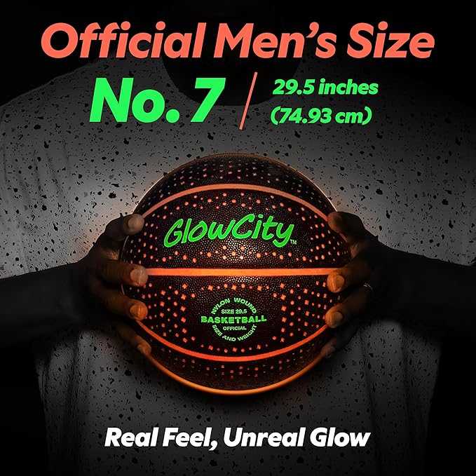 GlowCity Glow in The Dark Basketball for Teen Boy - Glowing Red Basket Ball, Light Up LED Toy for Night Ball Games - Sports Stuff & Gadgets for Kids Age 8 Years Old and Up. Great Gift for Boys & Girls
