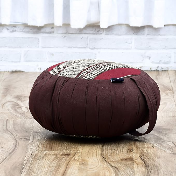 Leewadee Meditation Cushion Set – 1 Round Zafu Meditation Pillow and 1 Square Roll-Up Zabuton Meditation Mat, Pillows Bundle Filled with Kapok