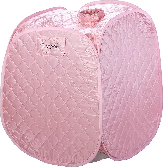 Durasage Personal Foldable Steam Sauna for Relaxation at Home, 60 Minute Timer, 800 Watt Steam Generator, Chair Included - Light Pink