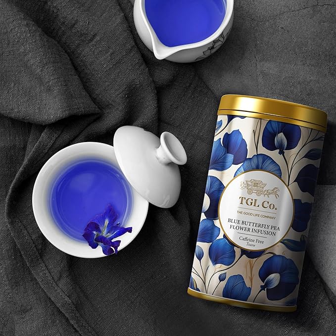 TGL Co. Blue Butterfly Pea Flower Tea (1.76 oz / 50g) Tall Tin Can | Natural Herbal Tea | Enjoy Hot or Iced | Blue Tea