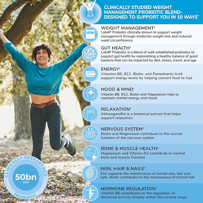Health & Her Weight Management Probiotics for Women - Perimenopause & Menopause Supplement - Clinically Studied 50bn CFU Probiotics to Support Gut Health, Energy, Mood & Mind, Vegan (60 ct - 1 Month)