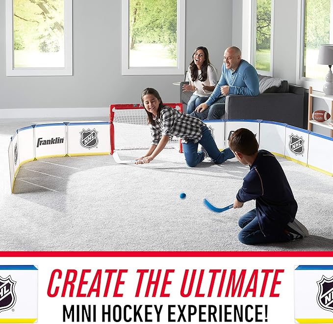 Franklin Sports Mini Hockey Rink Set - Half Rink Knee Hockey Goal, Mini Sticks, and Ball Set - Indoor Mini Hockey Rink - Official NHL Licensed White