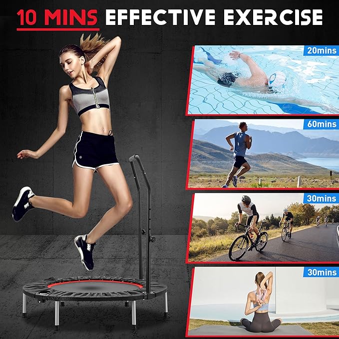 HYD-Parts 40" 48" Mini Trampoline for Adults and Kids Exercise Rebounder with Adjustable Bar Fitness Trampoline Indoor Max Load 330 440lbs
