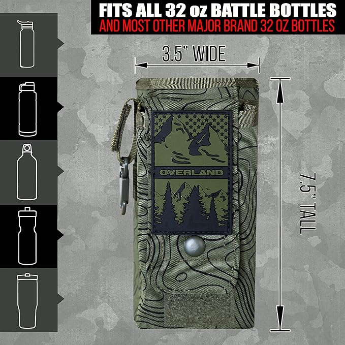 Iron InfideI Battle Bottle Sleeve - 64 oz and 32 oz Water Bottle Sleeve Only for Half Gallon 1L Steel Water Bottle | Rugged Cover with Molle for Versatile Design with Storage for Phone, Wallet & Keys