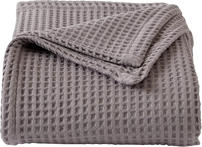 100% Cotton Waffle Weave Bed Blanket | Soft, Breathable, and Lightweight Blanket for All-Season | Perfect for Layering | Brielle Collection (King, Charcoal)
