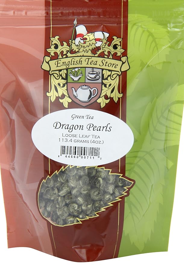 Dragon Pearls Green Tea Pouches | Loose Leaf Hand Rolled - 4oz | Spring Harvest from Fujian China | Floral Aroma | Steamed Green Tea | Whole Leaf Pearl Style Tea