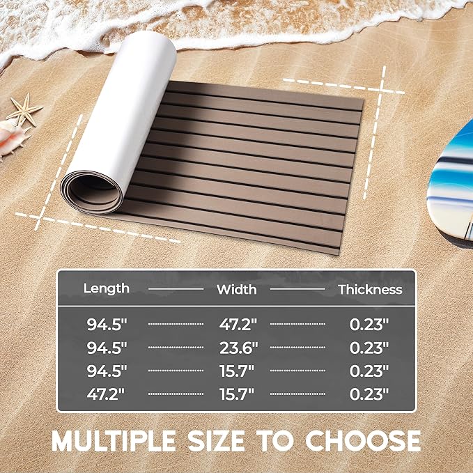 FOCEAN Boat Flooring EVA Foam Boat Decking Faux Teak Marine Flooring Boat Mat Boat Carpet Sheet for Motorboat RV Yacht Kayak Surfboard, 94.5"x 47.2"/35.4"/23.6"/15.7"