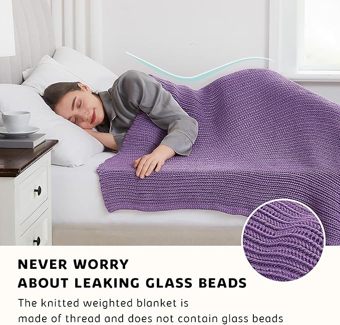 L'AGRATY Knitted Weighted Blanket - 48"x72" 12lbs Cooling Chunky Knit Heavy Blanket for Adults Braided Crochet Throw Thick Cable Yarn Knit Decorative No Beads Evenly Weighted Machine Washable