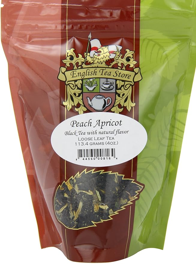 Peach Apricot Loose Leaf Pouches - 4oz | Fruity Black Blend with Natural Flavors | Ceylon High Grown | Sweet Peach & Apricot Aroma | Resealable Pouch | Brew Hot or Iced