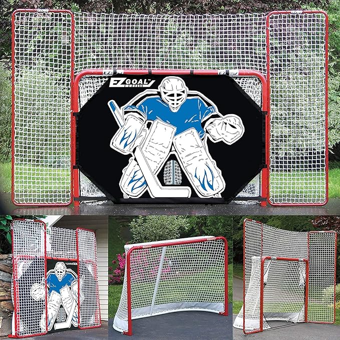EZ Goal Folding Hockey Training Goal Net w/ Backstop, Targets, & Shooter Tutor , Red/White, 2-Inch