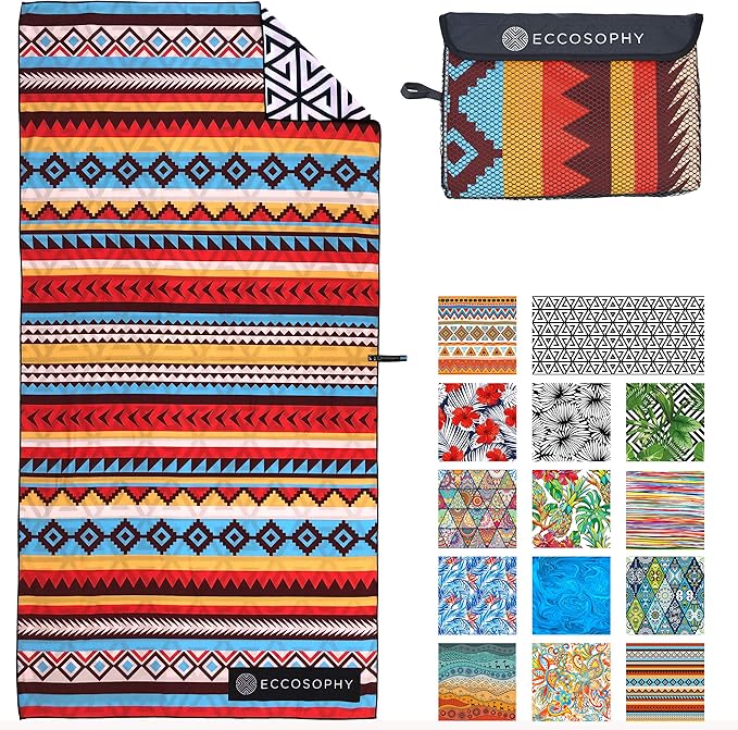 ECCOSOPHY Microfiber Beach Towel - Sand Free Towels are Quick Dry, Light Weight, Super Absorbent - Perfect Pool, Travel, Cruise, Camping Essentials - Oversized Extra Large for Adults 71x35 in